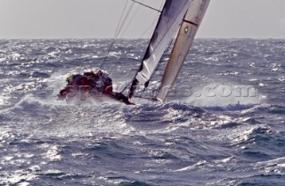 Volvo Ocean Race 2001-2002 - 25 Maggio 2002. La Rochelle Francia - Tappa 8 - Partenza. Amer Sports One, skipper Grant Dalton, alla partenza della tappa 8 da La Rochelle a GoteborgVolvo Ocean Race 2001-2002 - 25 May 2002. La Rochelle France - Leg 8  - Start. Amer One, skippered by Grant Dalton, soars through the waves at the start of the 8th leg from La Rochelle to Goteborg