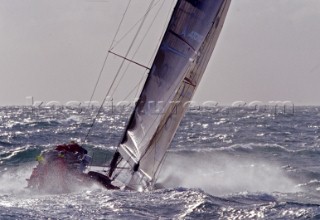 Volvo Ocean Race 2001-2002 - 25 Maggio 2002. La Rochelle Francia - Tappa 8 - Partenza. Amer Sports One, skipper Grant Dalton, alla partenza della tappa 8 da La Rochelle a GoteborgVolvo Ocean Race 2001-2002 - 25 May 2002. La Rochelle France - Leg 8  - Start. Amer One, skippered by Grant Dalton, soars through the waves at the start of the 8th leg from La Rochelle to Goteborg