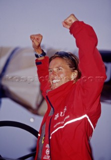 Volvo Ocean Race 2001-2002 - 30 Maggio 2002. Goteborg Svezia - Tappa 8 - Arrivo. Lisa Mc Donald skipper di Amer Sports Too arriva a Goteborg Volvo Ocean Race 2001-2002 - 30 May 2002. Goteborg Sweden - Leg 8 - Arrival. Lisa Mc Donald skipper of Amer Sports Too arrives at Goteborg