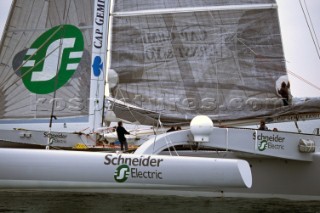 Olivier de Kersauson on board french trimaran Geronimo sponsored by Cap Gemini and Schneider Electric