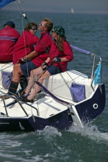 J80 Just Savage owned by Liz Savage racing in the Solent