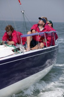 J80 Just Savage owned by Liz Savage racing in the Solent