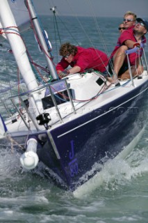 J80 Just Savage owned by Liz Savage racing in the Solent