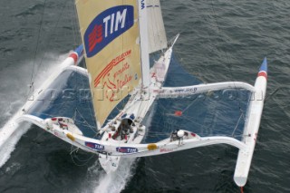 Giovanni Soldini leaving Lorient, France in his Open 60 trimaran