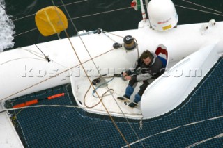 Giovanni Soldini leaving Lorient, France in his Open 60 trimaran