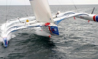 Giovanni Soldini leaving Lorient, France in his Open 60 trimaran