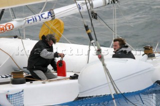 Giovanni Soldini leaving Lorient, France in his Open 60 trimaran