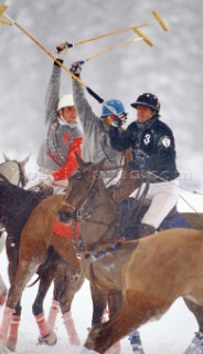 Cortina DAmpezzo 22 February 2004 . Audi VsFranck Muller. Ice Polo on snow with horses in Cortina, Italy