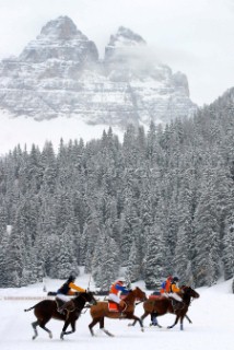 22 February 2004. Loro Piana vs. Sony . Ice Polo on snow with horses in Cortina, Italy