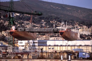 The first giant Orange maxi catamaran launched for The Race in 2000 by Bruno Peyron