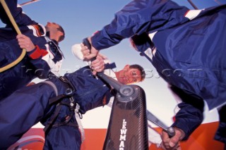 The first giant Orange maxi catamaran launched for The Race in 2000 by Bruno Peyron