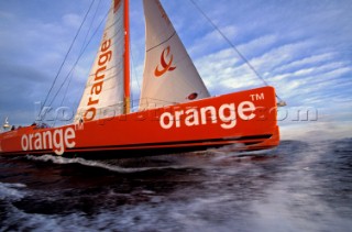 The first giant Orange maxi catamaran launched for The Race in 2000 by Bruno Peyron