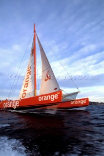 The first giant Orange maxi catamaran launched for The Race in 2000 by Bruno Peyron