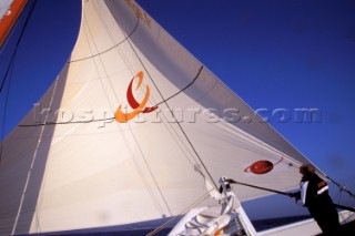 The first giant Orange maxi catamaran launched for The Race in 2000 by Bruno Peyron