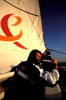 The first giant Orange maxi catamaran launched for The Race in 2000 by Bruno Peyron