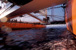 The first giant Orange maxi catamaran launched for The Race in 2000 by Bruno Peyron