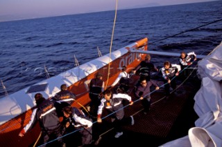 The first giant Orange maxi catamaran launched for The Race in 2000 by Bruno Peyron