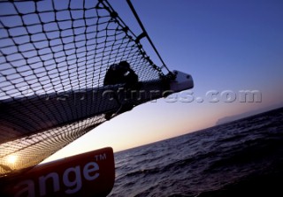 The first giant Orange maxi catamaran launched for The Race in 2000 by Bruno Peyron