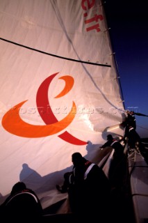 The first giant Orange maxi catamaran launched for The Race in 2000 by Bruno Peyron