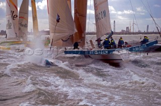 Open 60 fleet racing regatta in Zeebrugge Harbour in Belgium