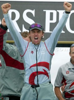 Auckland  Nuova Zelanda - Americas Cup 2003. 02-03-2003 Alinghi vince la quinta regata della Coppa America e porta in Europa dopo 152 il prestigioso trofeo. Ernesto Bertarelli Celebra la vittoria dellAmericas CupAuckland New Zealand - AmericaÕs Cup 2003 . 02-03-2003 -  Alinghi won the Race Five of the XXXI Americas Cup match in Auckland on Sunday and with it, for the first time in its 152-year history the Americas Cup is going to Europe. Ernesto Bertarelli celebrating the victory of the Americas Cup