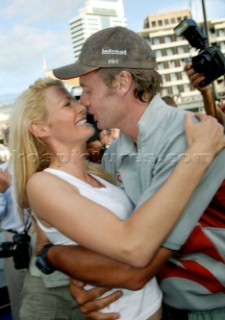 Auckland New Zealand - AmericaÕs Cup 2003- Louis Vuitton Cup Final. 19-01-2003 - Ernesto Bertaelli with his wife Kirsti celebrating the victory of the Louis Vuitton Cup. Photo.Carlo Borlenghi/Kos Picture Source