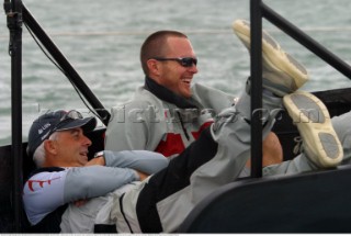 Switzerlands Alinghi Challenge tactician Brad Butterworth left, and mid bowman Curtis Blewett