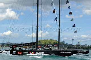 Team New Zealand NZL-80 and NZL-82 head out on the Haraki Gulf for a days training. Louis Vuitton Cup, Quarter final repechage. Auckland, New Zealand. Nov, 25. 2002  . (Photo credit: Sergio Dionisio/Kos Picture Source)