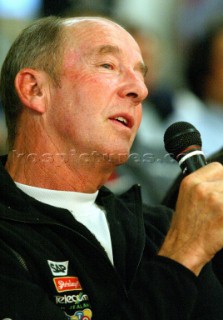 Team New Zealand Syndicate head and manager Tom Schnackenberg address the media durign a press conference. Louis Vuitton Cup, Designer Press Conference. Auckland, New Zealand. Nov, 22. 2002  .