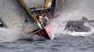 Italys Prada Challenge bow crew perpare to set the spinnaker as Swedens Victory Challenge cross behind during the Louis Vuitton Cup, Quarter final repachage. Auckland, New Zealand. Nov, 29. 2002  . (Manditory credit: Sergio Dionisio/Oceanfashion Pictures)