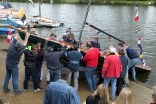 The official river launch of the restored Thames A-Rater Ulva owned by professional racing sailor and classic yacht enthusiast Ossie Stewart.