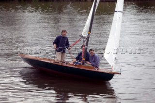 The official river launch of the restored Thames A-Rater Ulva owned by professional racing sailor and classic yacht enthusiast Ossie Stewart.