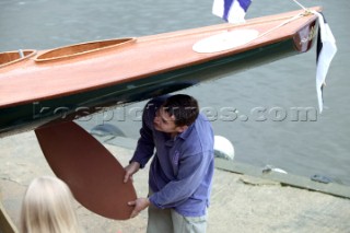 The official river launch of the restored Thames A-Rater Ulva owned by professional racing sailor and classic yacht enthusiast Ossie Stewart.