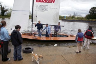 The official river launch of the restored Thames A-Rater Ulva owned by professional racing sailor and classic yacht enthusiast Ossie Stewart.