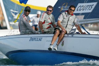 Americas Cup champion and skipper of Team Alinghi, Russell Coutts from New Zealand cross tacks with Cameron Dunn  during the final race on day five of the Investors Guaranty presentation of the King Edward VII Gold Cup 2003, Royal Bermuda Yacht Club, Hamilton, Bermuda. Oct, 22nd. 2003. Coutts won the first round 3-2 over Dunn to progress though to the quarter finals which start on Friday.