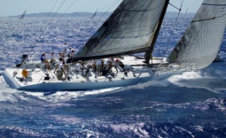 Antigua Race Week 2004 in the Caribbean.  Canting keel ballast maxi yacht Morning Glory owned by Hasso Platner