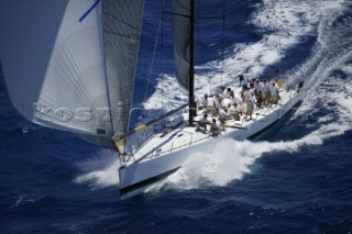 Antigua Race Week 2004 in the Caribbean.  Canting keel ballast maxi yacht Morning Glory owned by Hasso Platner