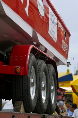 28504Valletta Malta Giant trucks move the huge powerboats around the dock area in preparation for th