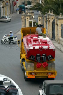 28/5/04.Valletta, Malta: The powerboats join the parade around Valletta joined by a camera crew