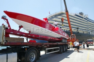 OSG Racing (Boat name: Donzi 38Õ ZR). Nationality: Italy. Class: Evolution. Main Sponsors: Donzi. Hull/Engine Particulars: / 2 MERCRUISER 8V engines. Length of Boat Ð 32Õ 2Ó. Giancarlo Cangiano Ð Owner/Driver. Douglas Valentine Ð Driver/Throttleman/Engineer. HP Ð 980hp per engine. Top Speed Ð 160 km/ph3rd Place in the 2003 Championship.