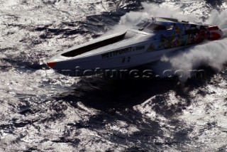 A powerboat on the plane during the Powerboat P1 World Championship, Malta
