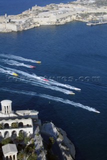 29/5/04, Valletta, Malta: The fleet power into the harbour of Valletta after 6 laps on the east coast of Malta