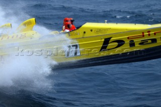 19.06.04 Fuminco,Rome. second place was taken by DINO BIANCHI. Nationality: Italian. Class: Evolution. Main Sponsors:. Hull/Engine Particulars: CUV 38Õ/Lamborghini. Length of Boat Ð 11.58m. Aldo Gliori Ð Throttleman and owner. Franco Bianchi - Driver. Best Result in Powerboat P1 World Championship1st in Morocco. 2nd in Nettuno. 2nd overall in the 2003 season in Evolution category.