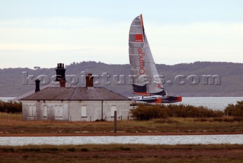 Round the Isle of Wight Race 2004 organised by the Island Sailing Club Maxi cat Orange passing Hurst