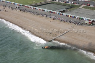 The Powerboat P1 British Grand Prix 2004 in Brighton UK. . Fire onboard Flaminia.