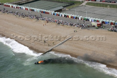 The Powerboat P1 British Grand Prix 2004 in Brighton UK  Fire onboard Flaminia