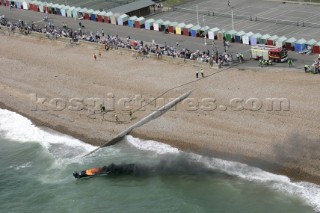 The Powerboat P1 British Grand Prix 2004 in Brighton UK. . Fire onboard Flaminia.