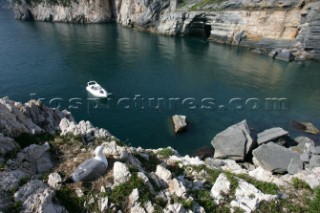 Cruising powerboat in the Mediterranean