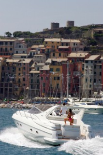 Cruising powerboat in the Mediterranean