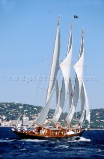 The elegant three masted classic yacht Creole owned by the Gucci sisters